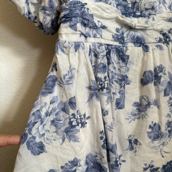 Abercrombie & Fitch Girls Emerson Floral Puff Sleeve Mini Dress in Blue White - Picture 6 of 6